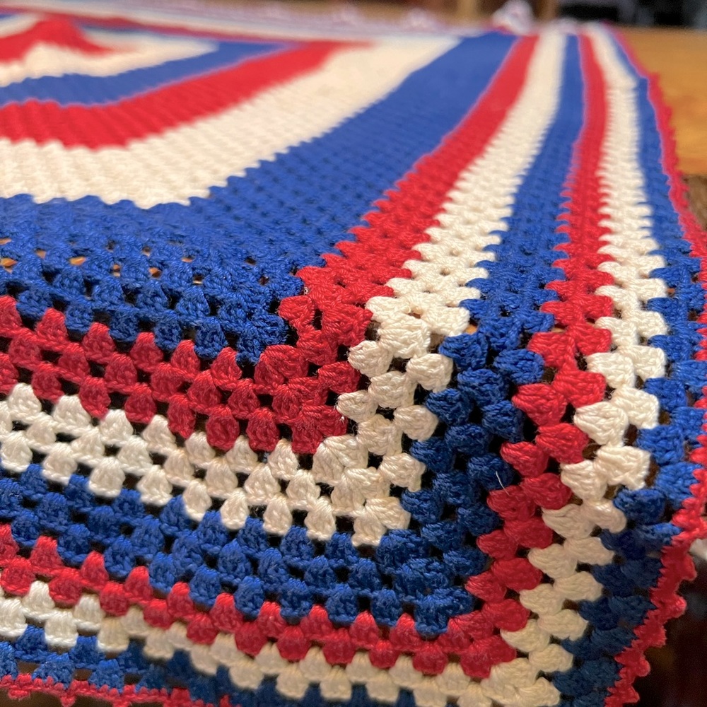 Crocheted Red White & Blue Tablecloth